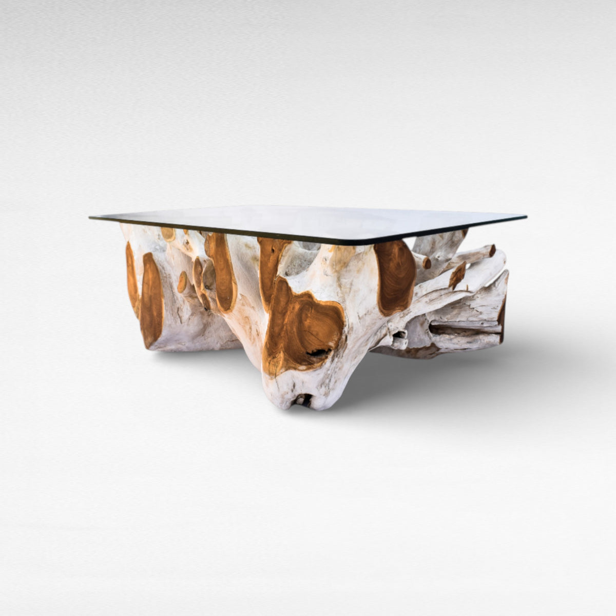 COFFEE TABLE TEAK WOOD & GLASS NATURAL W130 |D80 |H45 CM