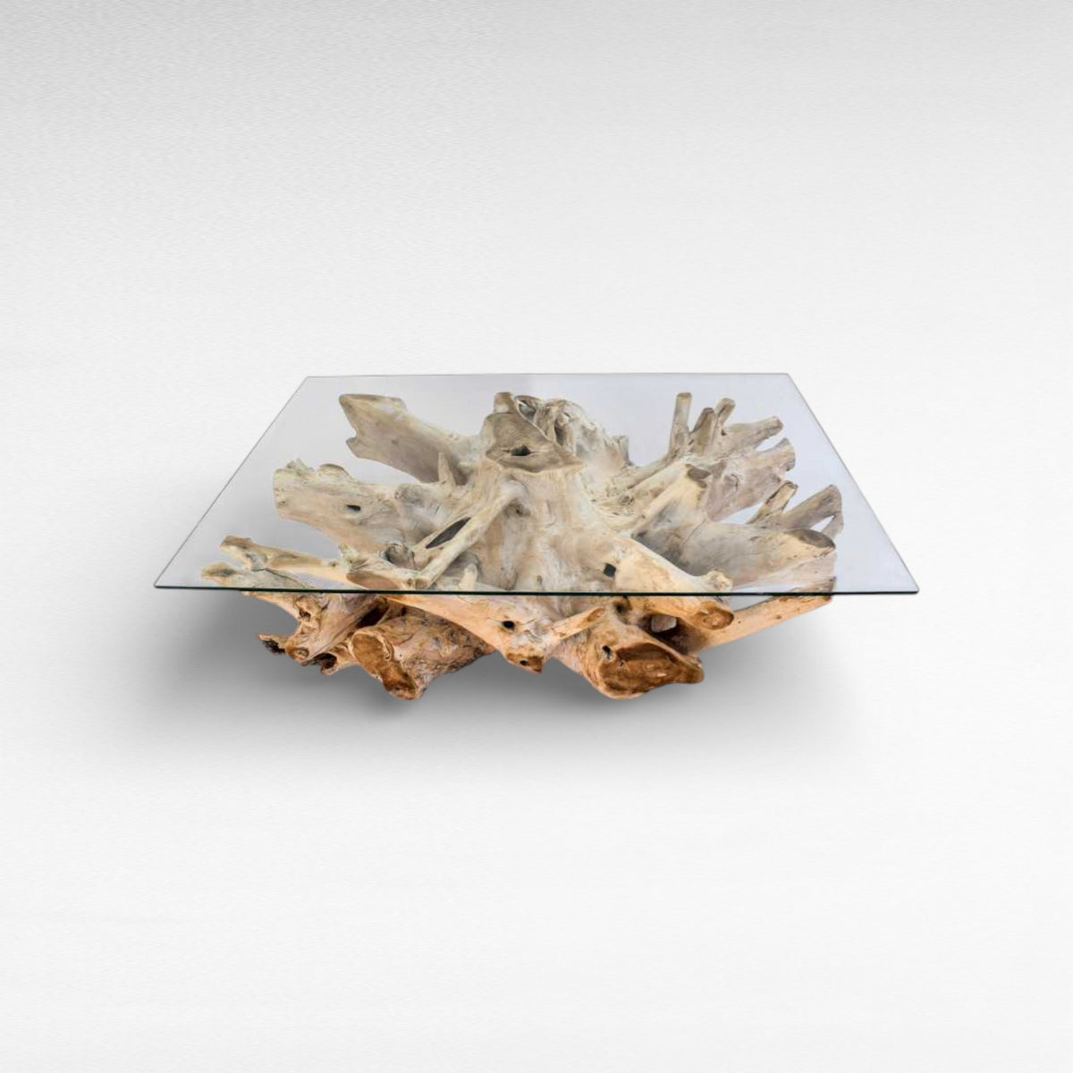 COFFEE TABLE TEAK WOOD & GLASS NATURAL W130 |D85 |H45 CM
