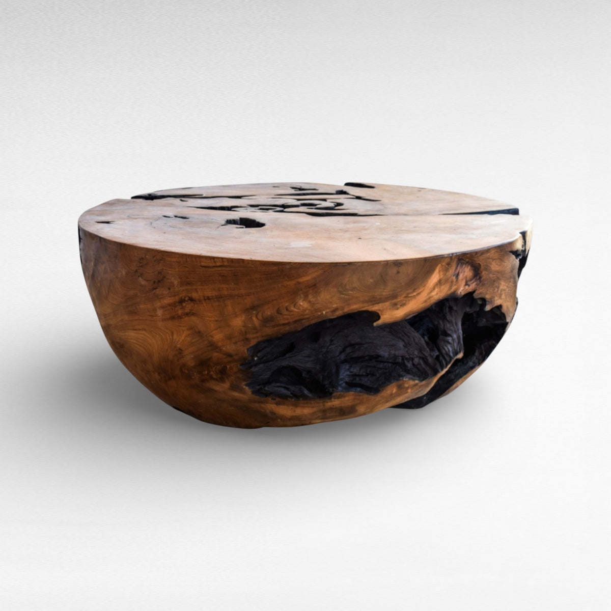 COFFEE TABLE ROUND HALF BALL NATURAL & BLACK W120 |D120 |H45 cm