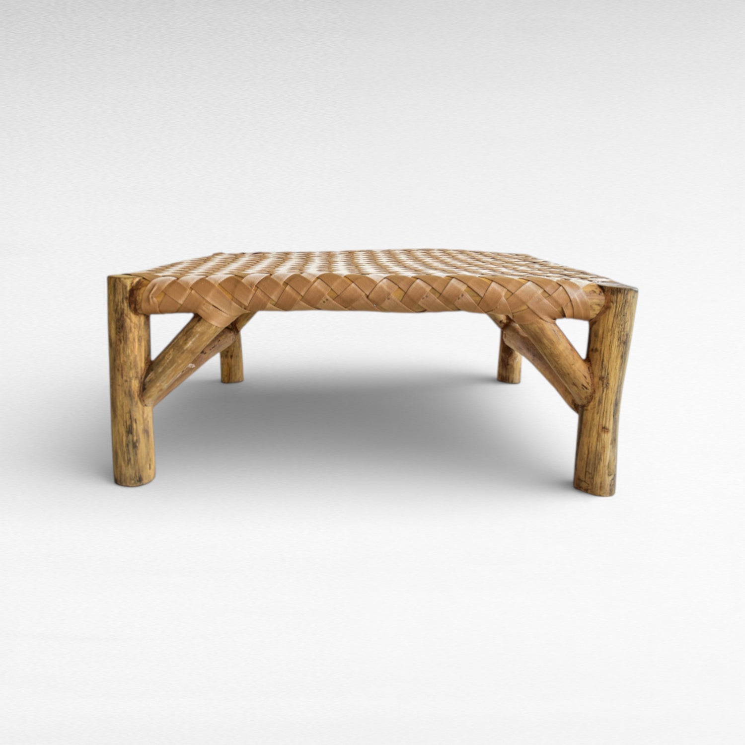 NATURAL BENCH WITH VINYL STRAPS W95 |D85 |H40 CM