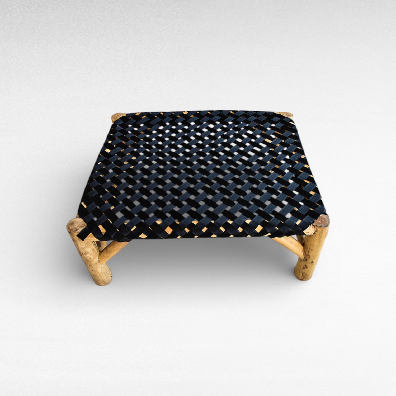 NATURAL BENCH WITH BLACK VINYL STRAPS W95 |D85 |H40 cm