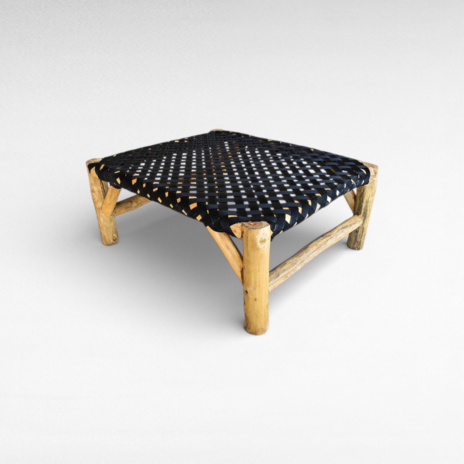 NATURAL BENCH WITH BLACK VINYL STRAPS W95 |D85 |H40 cm