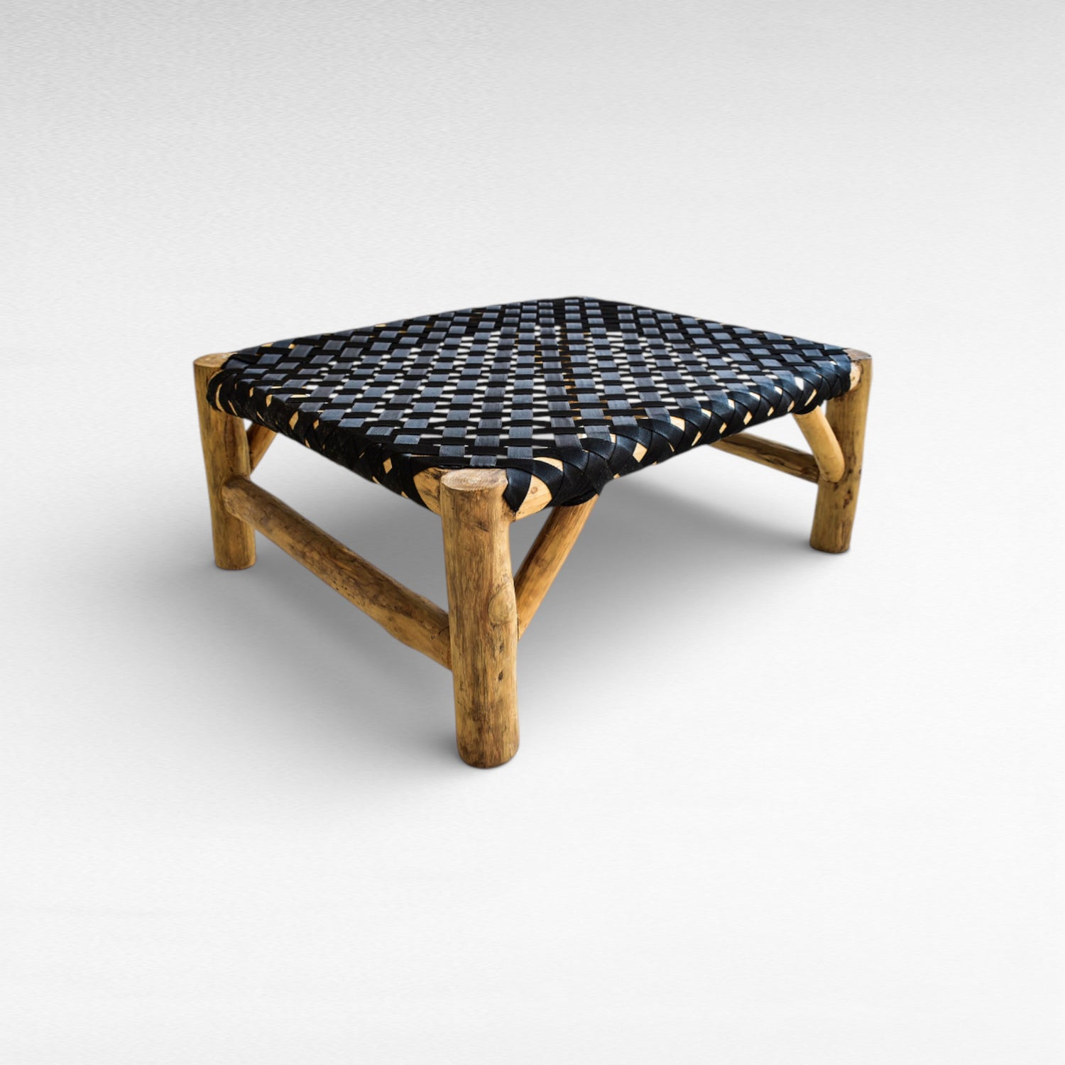 NATURAL BENCH WITH BLACK VINYL STRAPS W95 |D85 |H40 cm