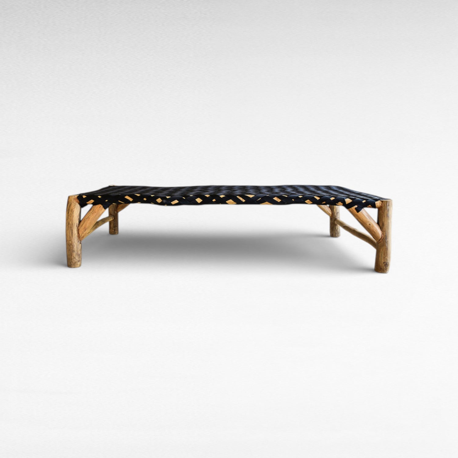NATURAL BENCH WITH BLACK VINYL STRAPS W180 |D100 |H40 cm