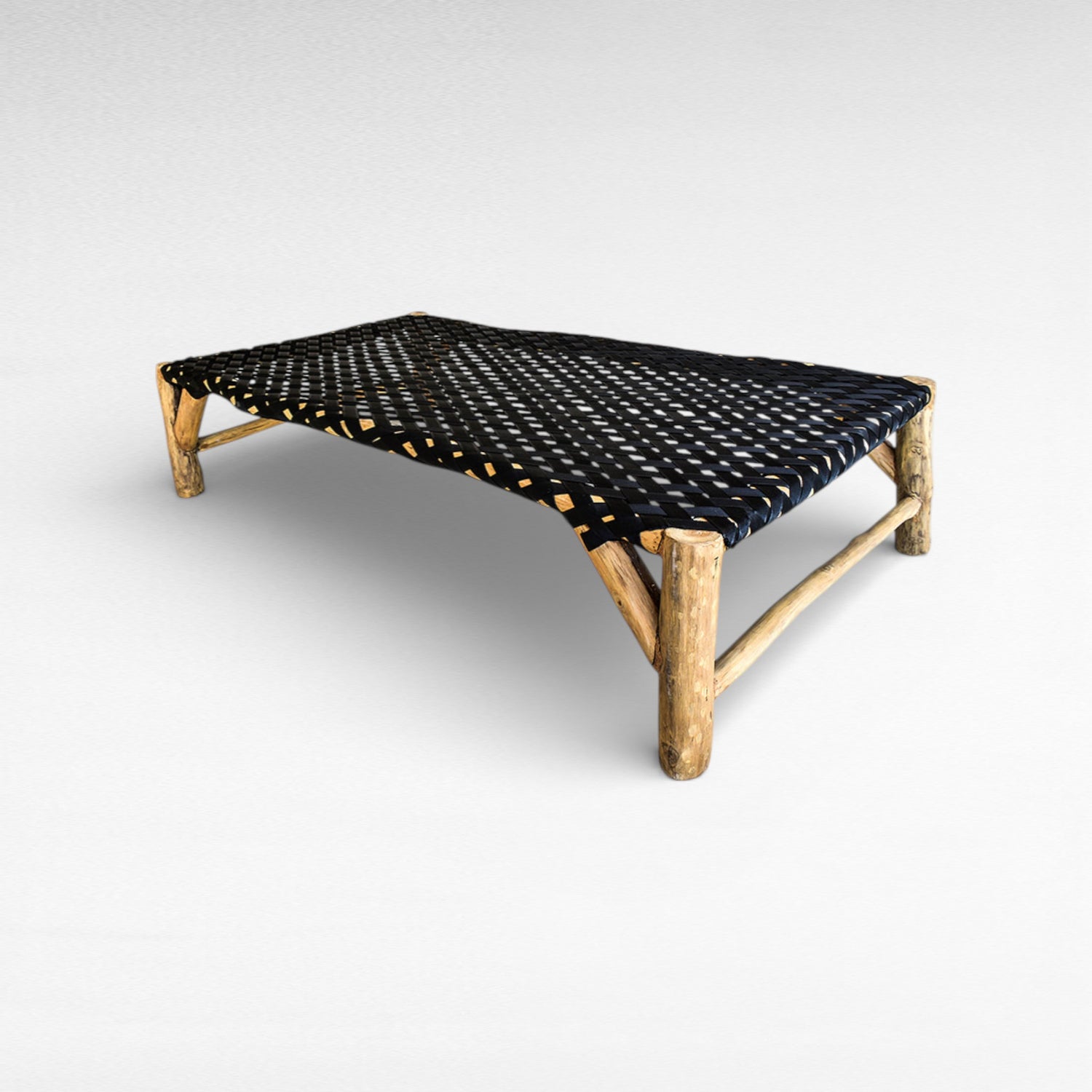 NATURAL BENCH WITH BLACK VINYL STRAPS W180 |D100 |H40 cm