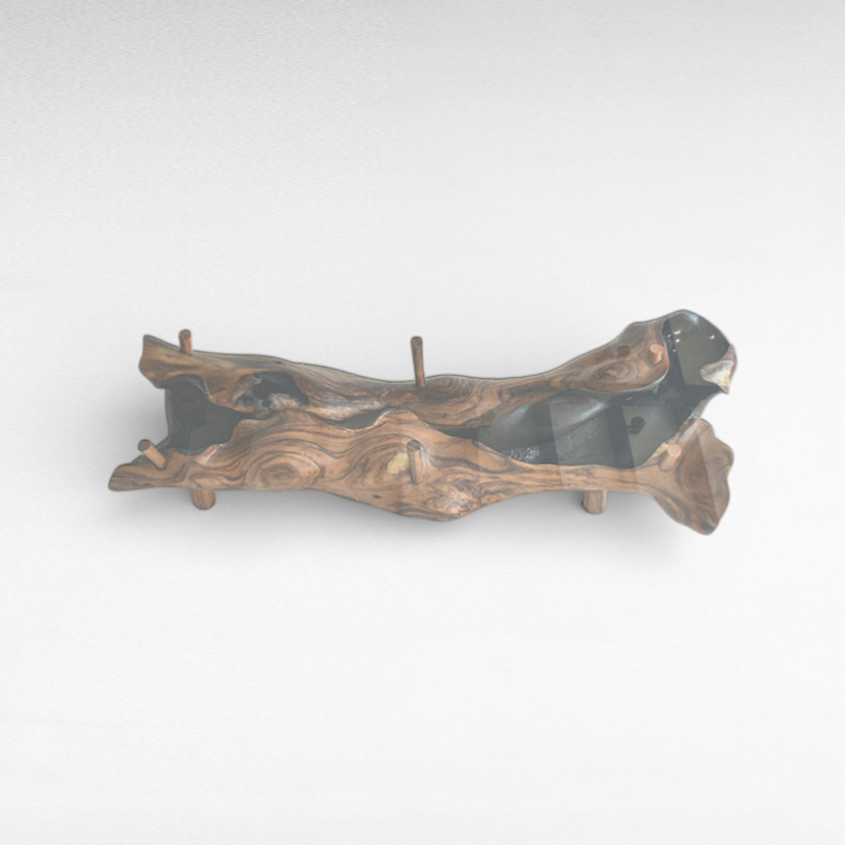 COFFEE TABLE TEAK WOOD BURNED WITH GLASS W195 |D75 |H60 cm