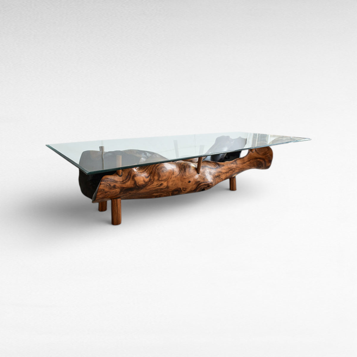 COFFEE TABLE TEAK WOOD BURNED WITH GLASS W195 |D75 |H60 cm