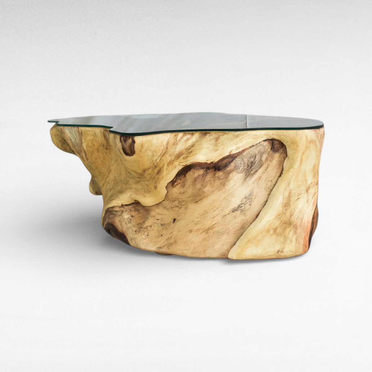 SUAR COFFEE TABLE W/ GLASS NARURAL COLOR W127 |D90 |H45 CM