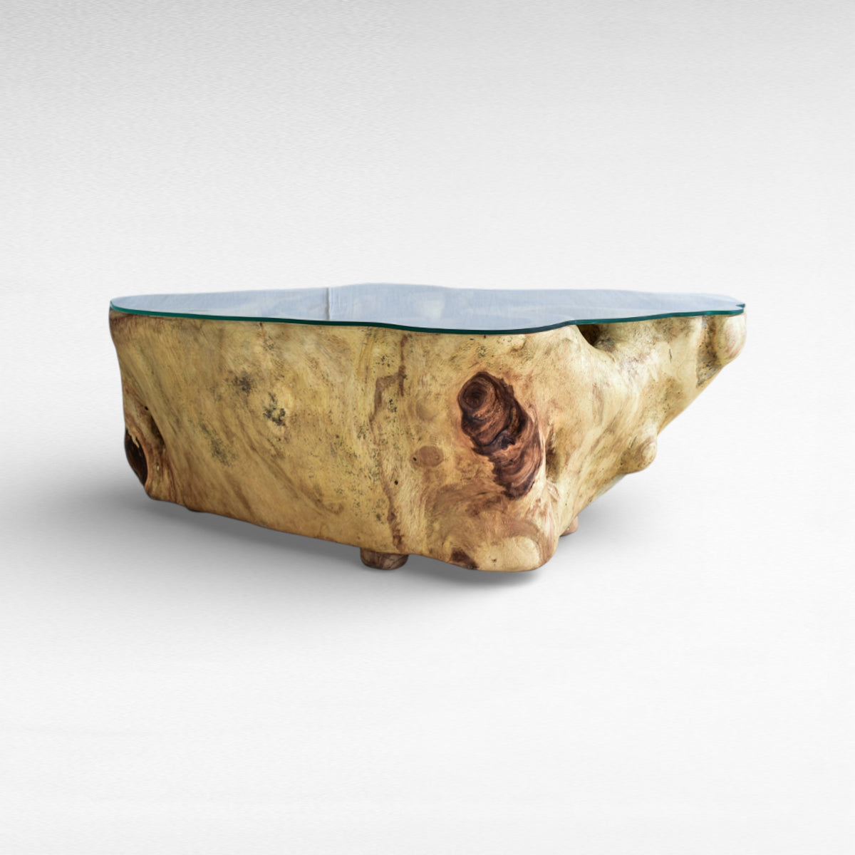 SUAR COFFEE TABLE W/ GLASS NARURAL COLOR W127 |D90 |H45 CM