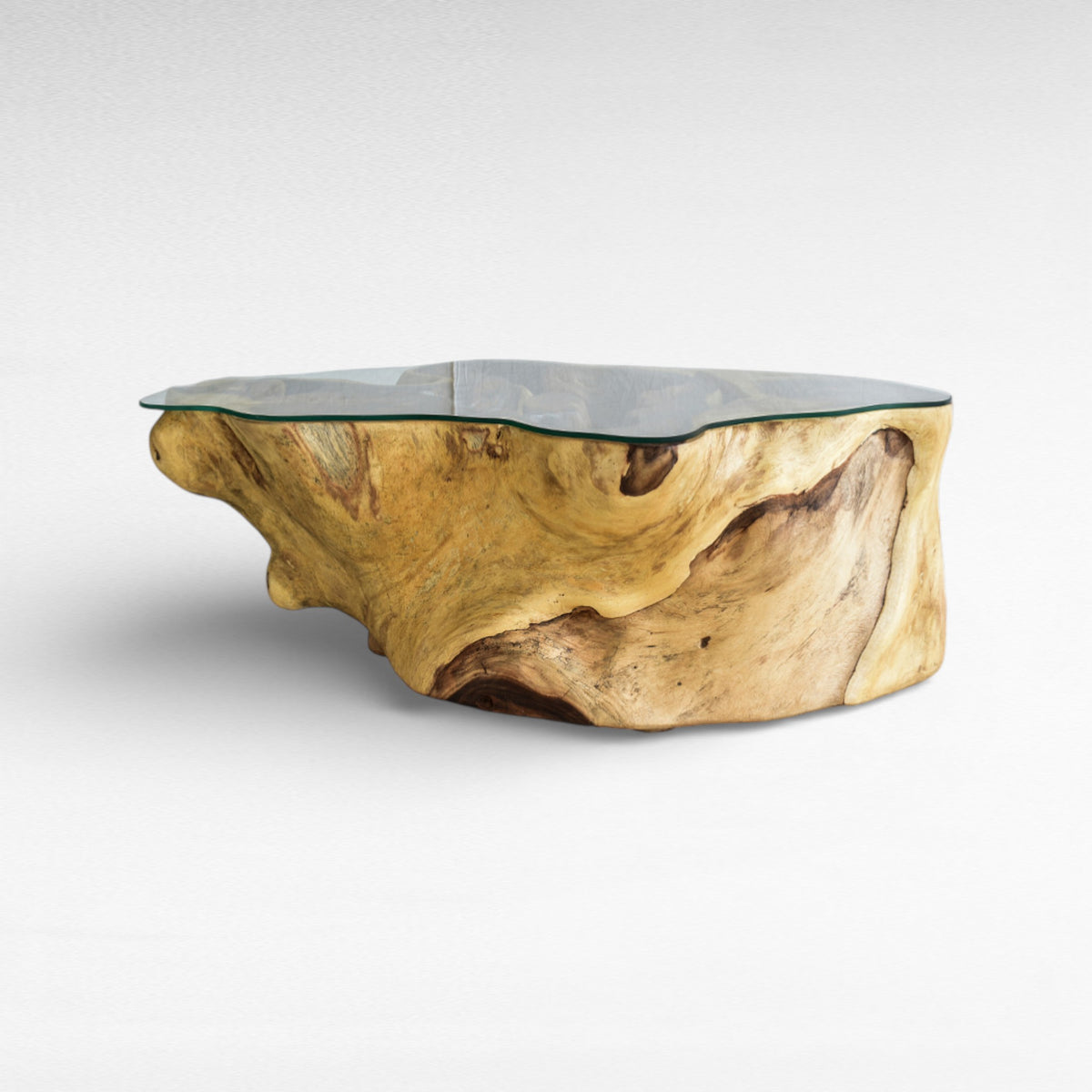 SUAR COFFEE TABLE W/ GLASS NARURAL COLOR W127 |D90 |H45 CM