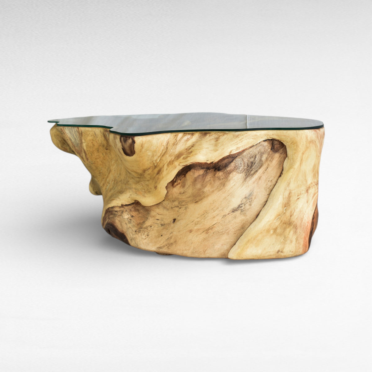 SUAR COFFEE TABLE W/ GLASS NARURAL COLOR W127 |D90 |H45 CM