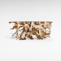 BLEACHED & NATURAL TEAK WOOD CONSOLE TABLE WITH GLASS 180x41x80cm - Chora Mykonos