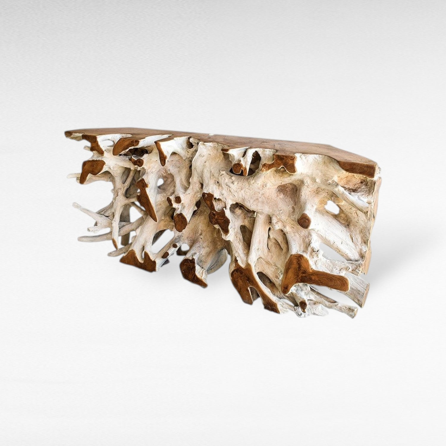 BLEACHED & NATURAL TEAK WOOD CONSOLE TABLE WITH GLASS 180x41x80cm - Chora Mykonos