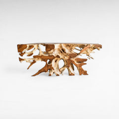 BLEACH TEAK ROOT CONSOLE W/ GLASS - Chora Mykonos