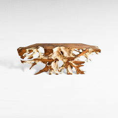 BLEACH TEAK ROOT CONSOLE W/ GLASS - Chora Mykonos