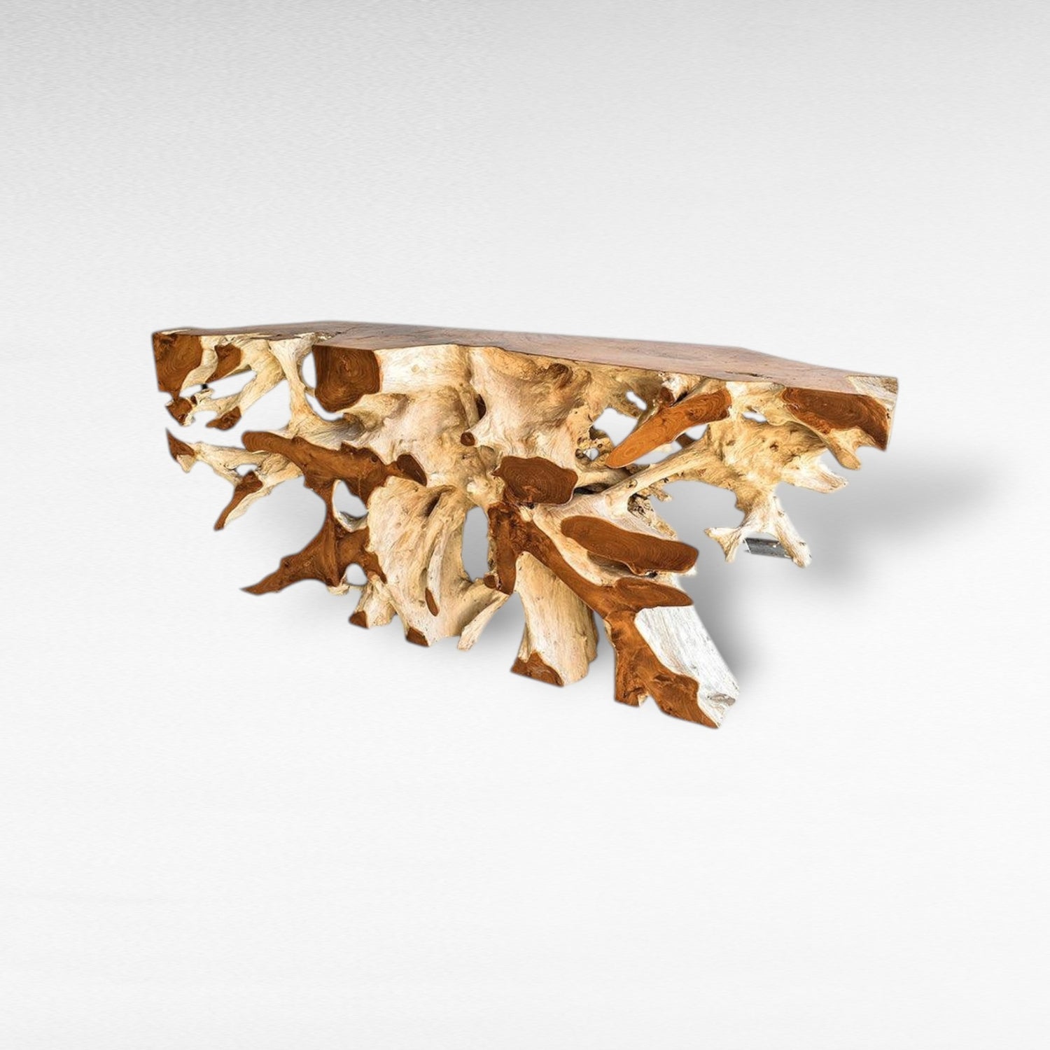 BLEACH TEAK ROOT CONSOLE W/ GLASS - Chora Mykonos