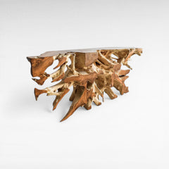 BLEACH TEAK ROOT CONSOLE W/ GLASS - Chora Mykonos