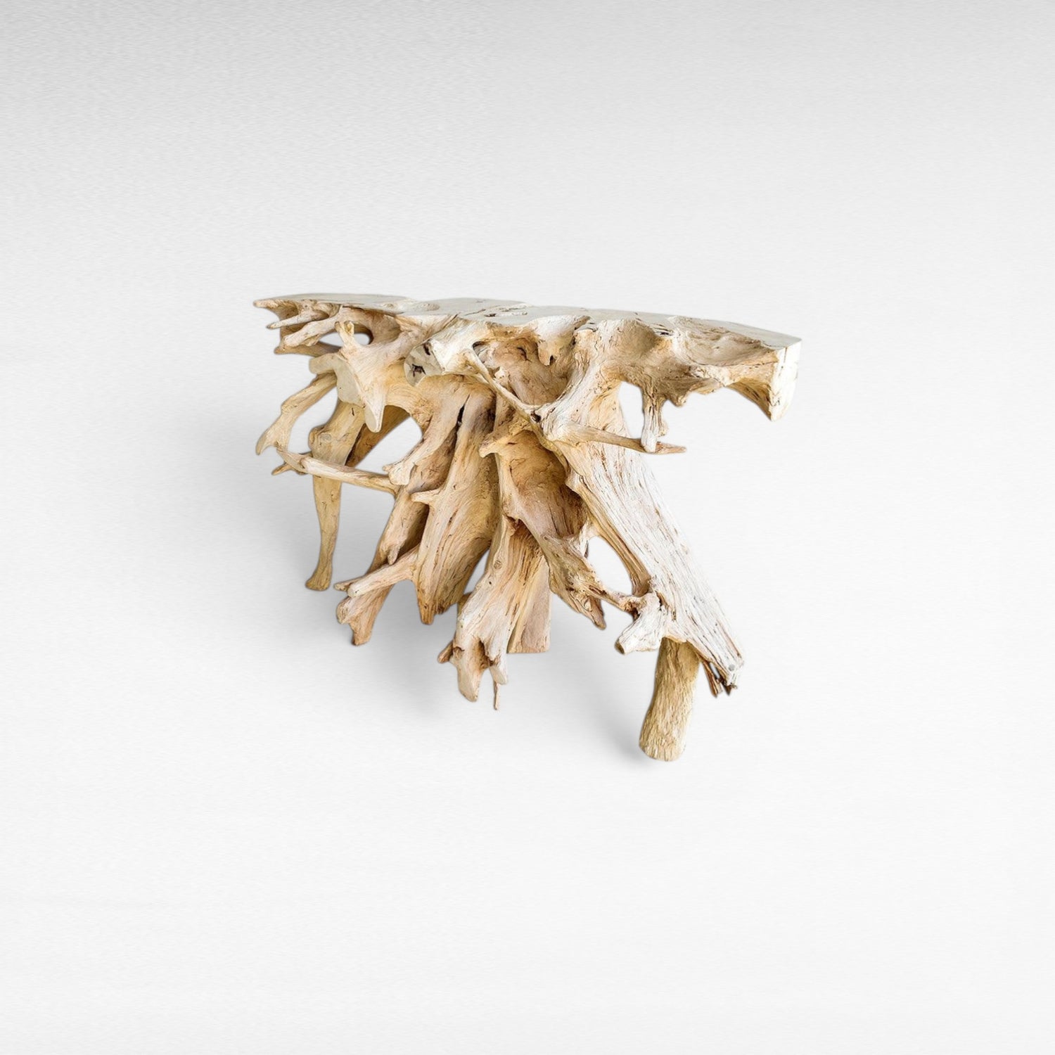 BLEACH TEAK WOOD CONSOLE WITH GLASS 120x42x82cm - Chora Mykonos