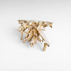 BLEACH TEAK WOOD CONSOLE WITH GLASS 120x42x82cm - Chora Mykonos