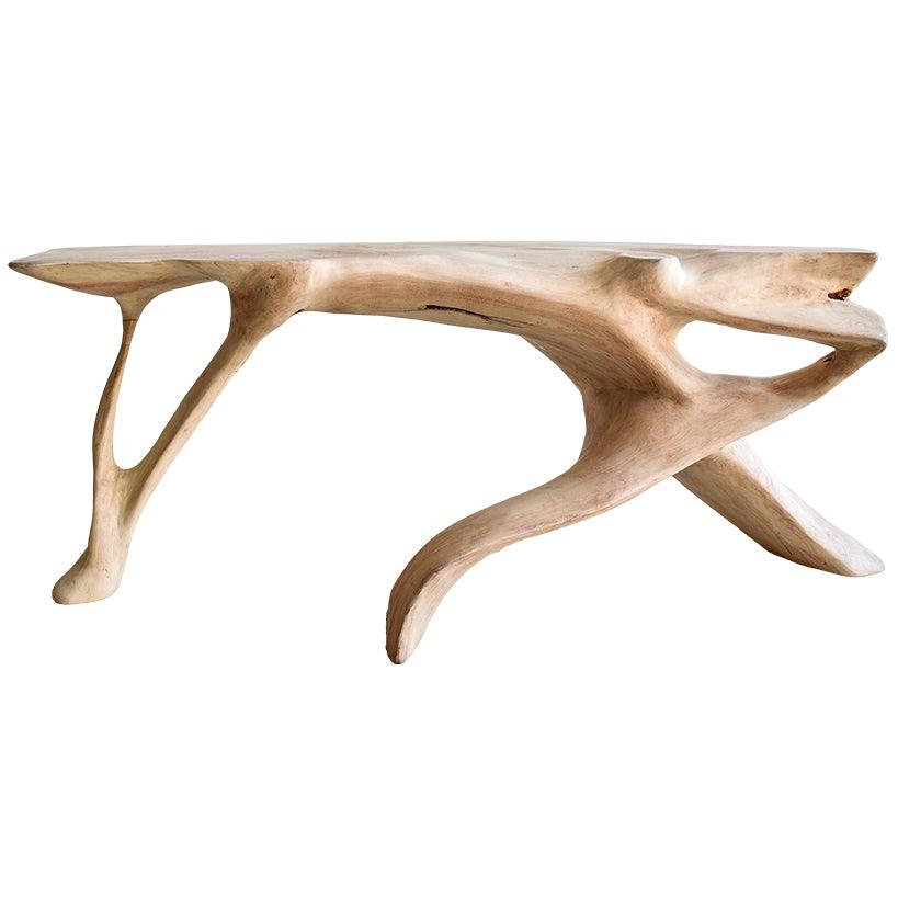 BLEACHED MAHOGANY WOOD CONSOLE TABLE - Chora Mykonos