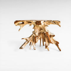 BLEACHED & NATURAL TEAK WOOD CONSOLE TABLE WITH GLASS 120x40x80cm - Chora Mykonos