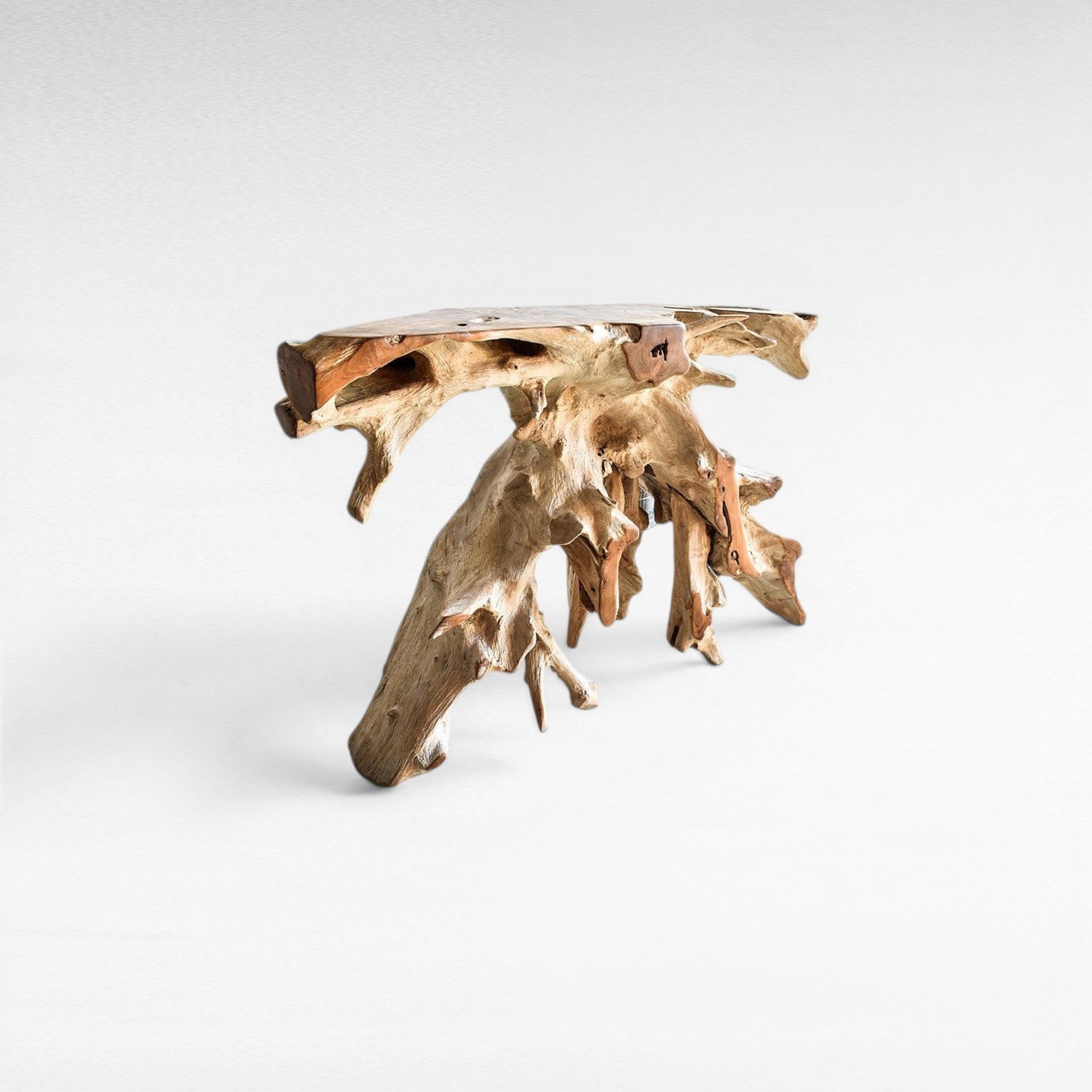 BLEACHED & NATURAL TEAK WOOD CONSOLE TABLE WITH GLASS 120x40x80cm - Chora Mykonos