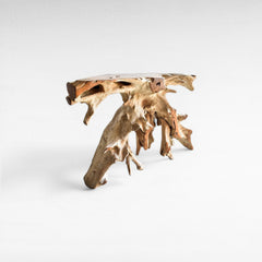 BLEACHED & NATURAL TEAK WOOD CONSOLE TABLE WITH GLASS 120x40x80cm - Chora Mykonos