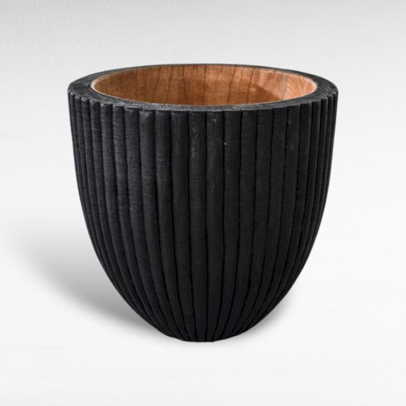 PALM WOOD BLACK & NATURAL PLANTER W65 |D65 |H55 CM