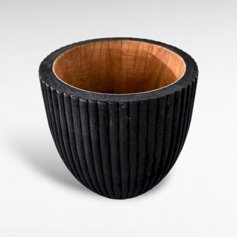 PALM WOOD BLACK & NATURAL PLANTER W65 |D65 |H55 CM