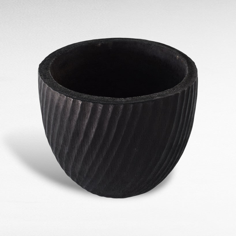 PALM WOOD BLACK PLANTER W55 |D55 |H60 CM