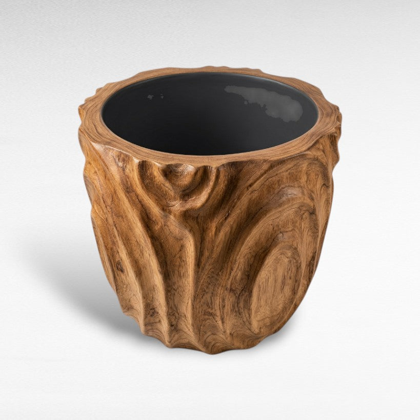 CARVED WOOD PLANTER Φ50 |H50 CM