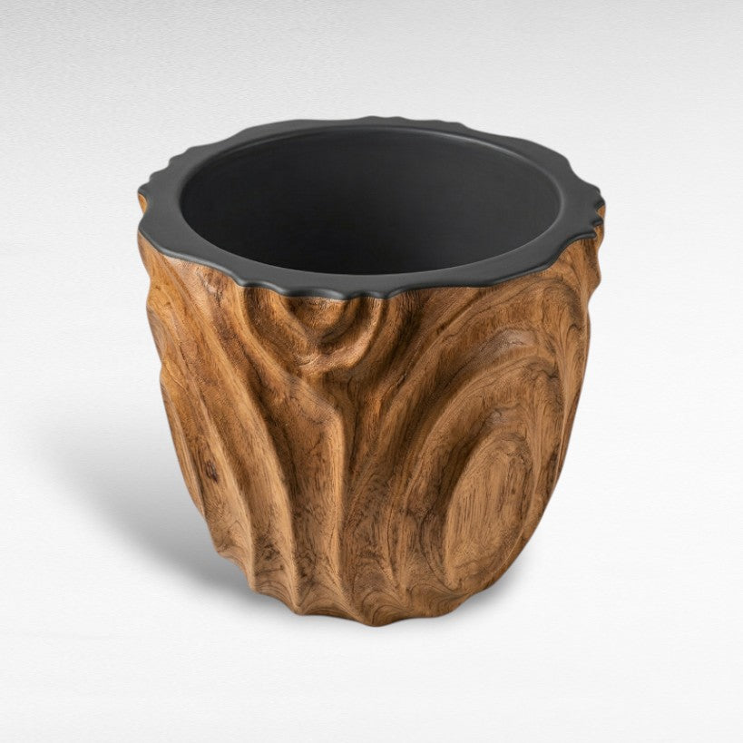 CARVED WOOD PLANTER Φ50 |H50 CM