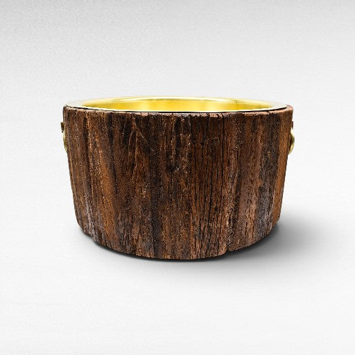 ICE BUCKET WOOD & STAINLESS STEEL NATURAL & GOLD W45 |D39 |H19 CM