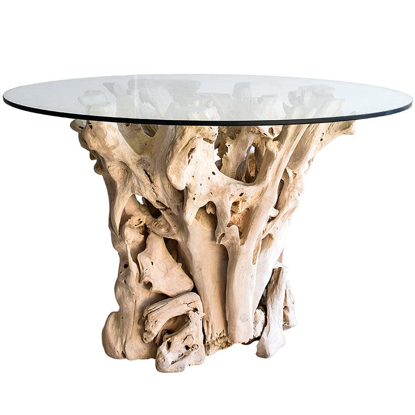 TEAK WOOD DINING TABLE WITH GLASS 120x120x80cm - Chora Mykonos