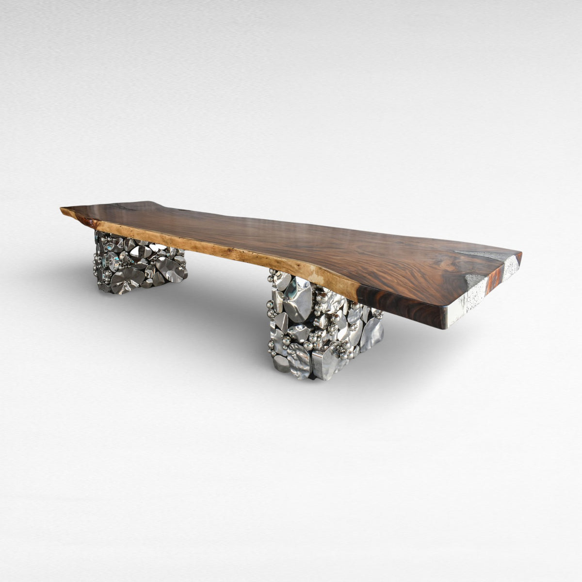 DINING TABLE SUAR WOOD WITH BRASS LEG NATURAL & SILVER L500 | W140 | H80 cm