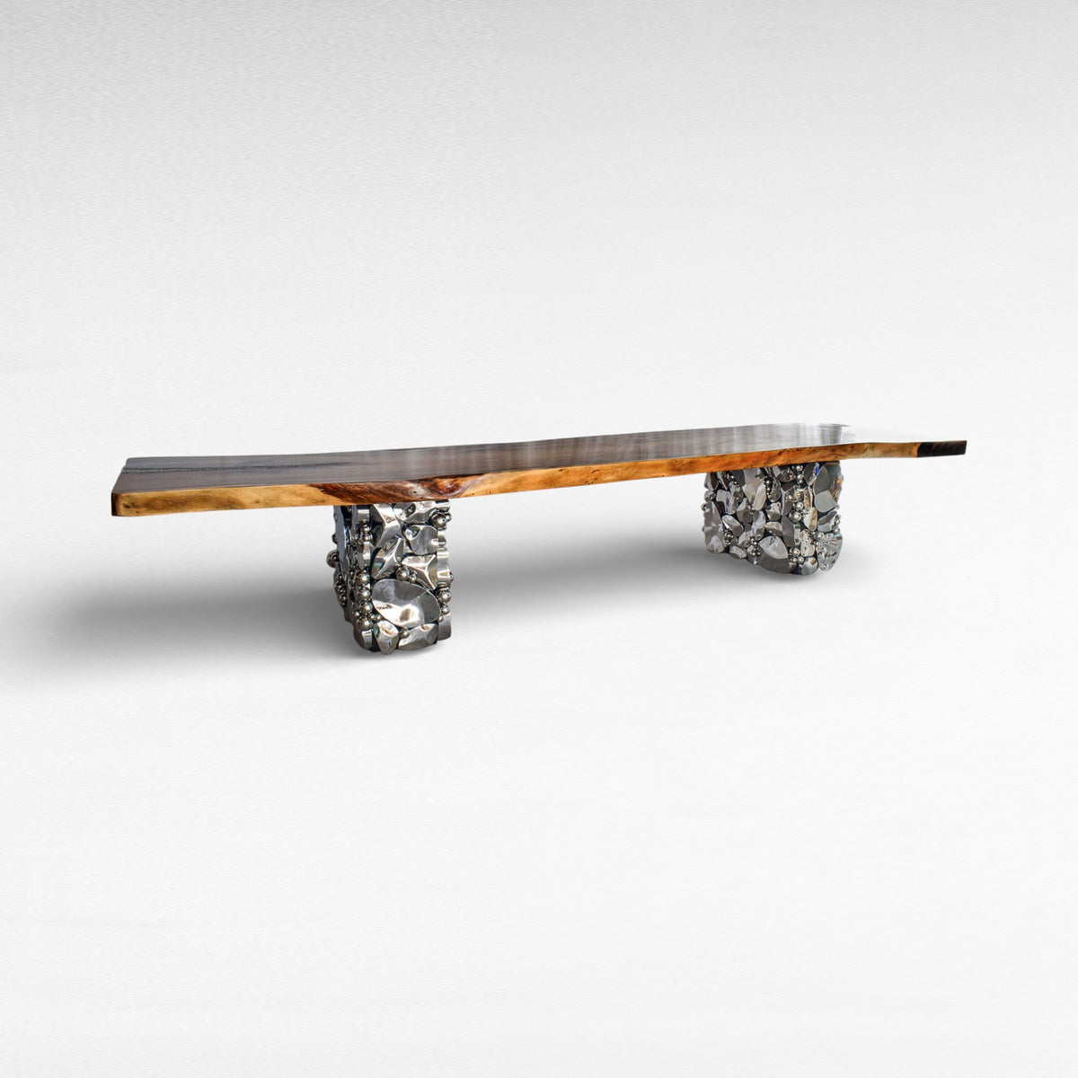 DINING TABLE SUAR WOOD WITH BRASS LEG NATURAL & SILVER L500 | W140 | H80 cm