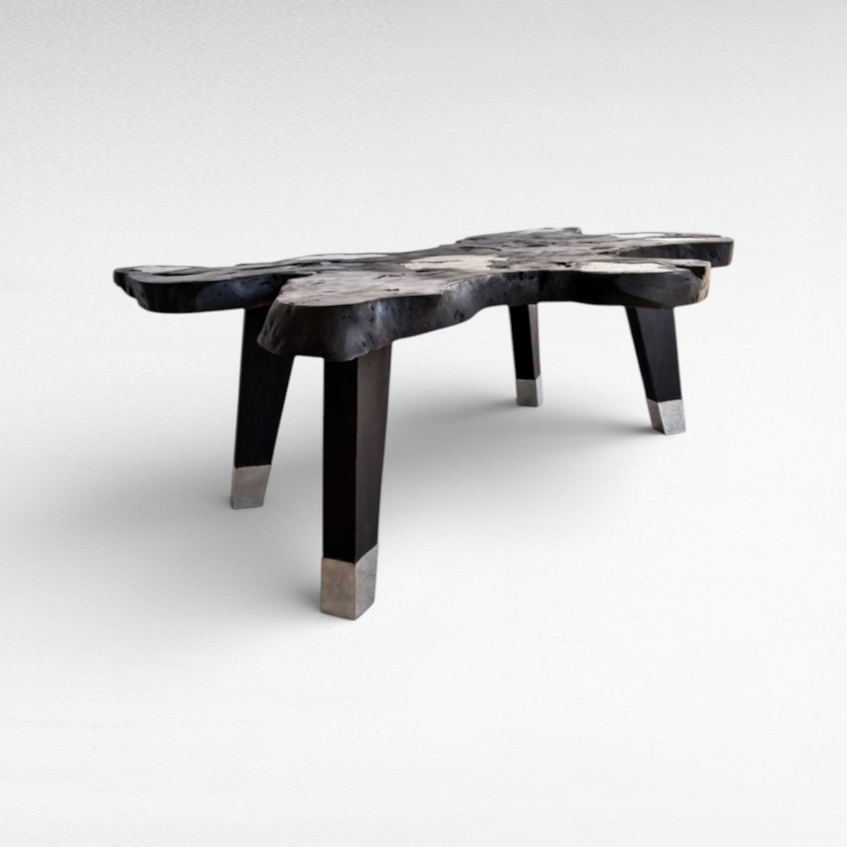 DINING TABLE SUAR WOOD WITH STAINLESS STEEL BLACK & SILVER L220 | W150 | H80 cm