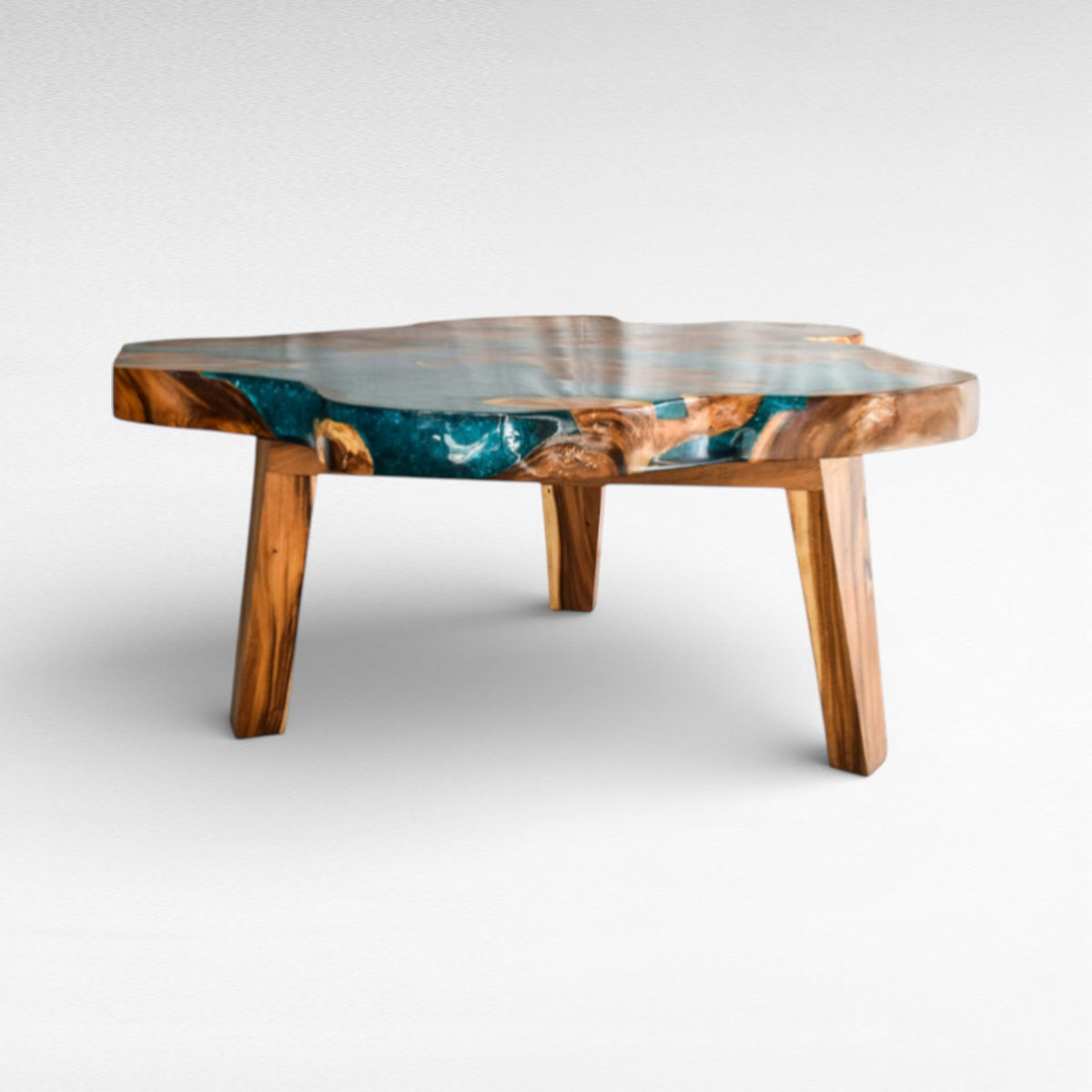 DINING TABLE SUAR WOOD NATURAL & BLUE RESIN Φ165 |H80 cm