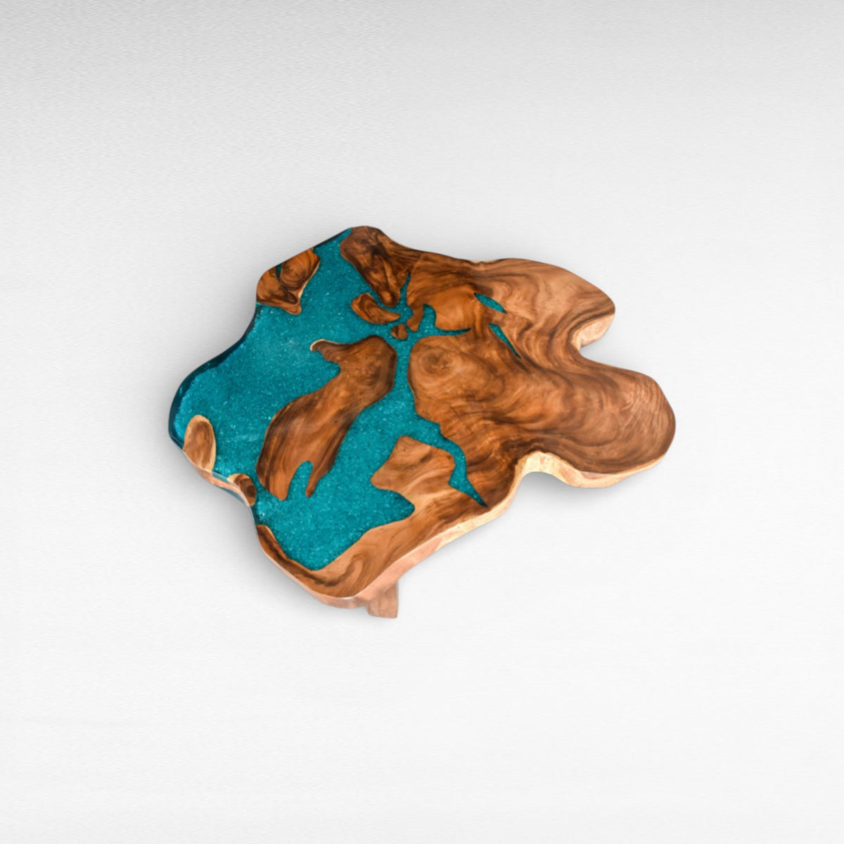 DINING TABLE SUAR WOOD NATURAL & BLUE RESIN Φ165 |H80 cm