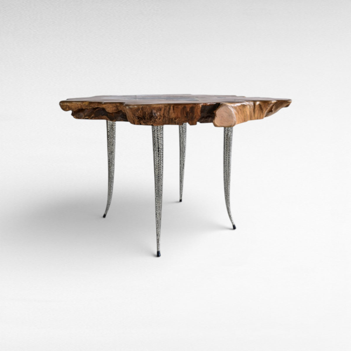 DINING TABLE SUAR WOOD W/ STAINLESS STEEL LEGS & BLACK RESIN L130 | W110 | H80 cm