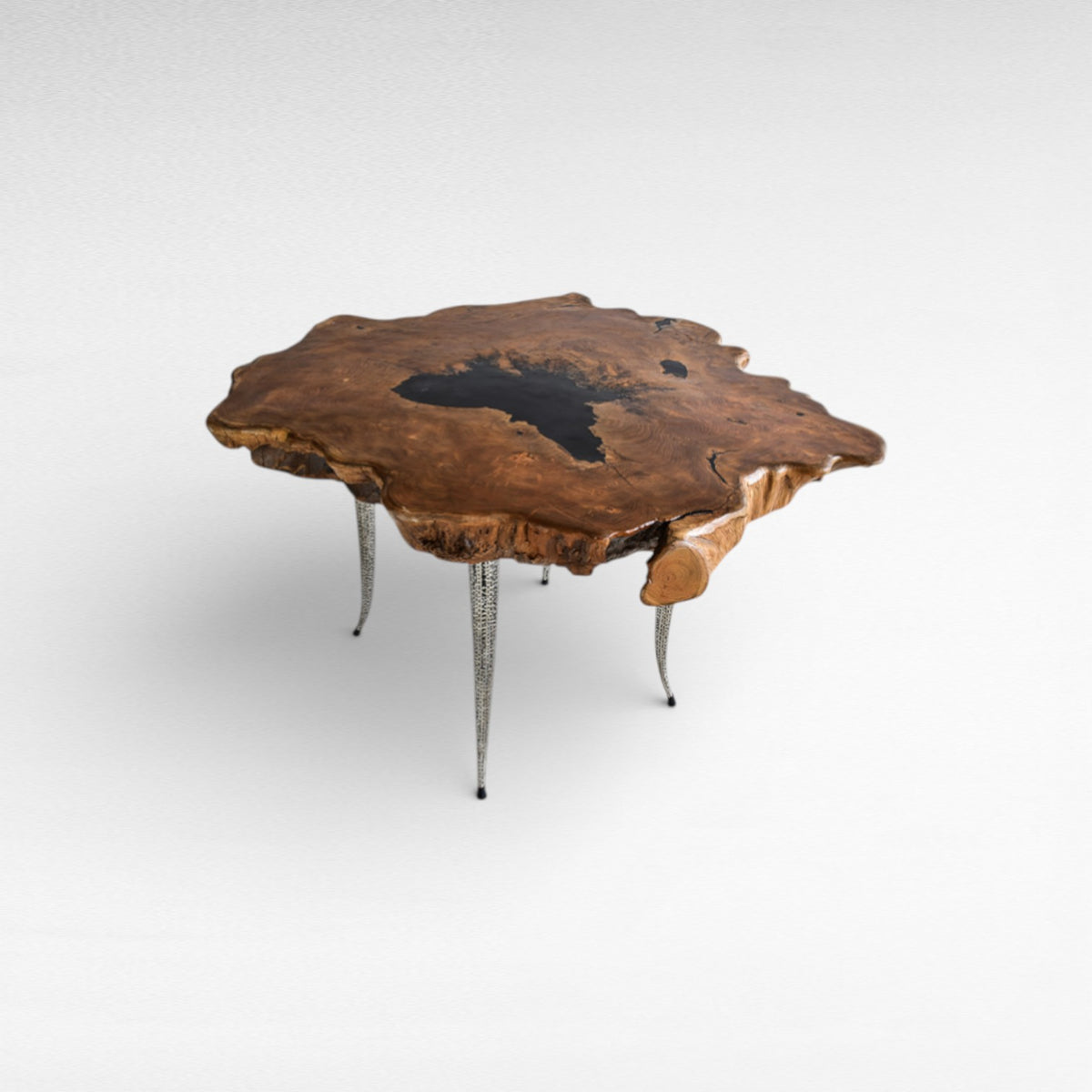DINING TABLE SUAR WOOD W/ STAINLESS STEEL LEGS & BLACK RESIN L130 | W110 | H80 cm