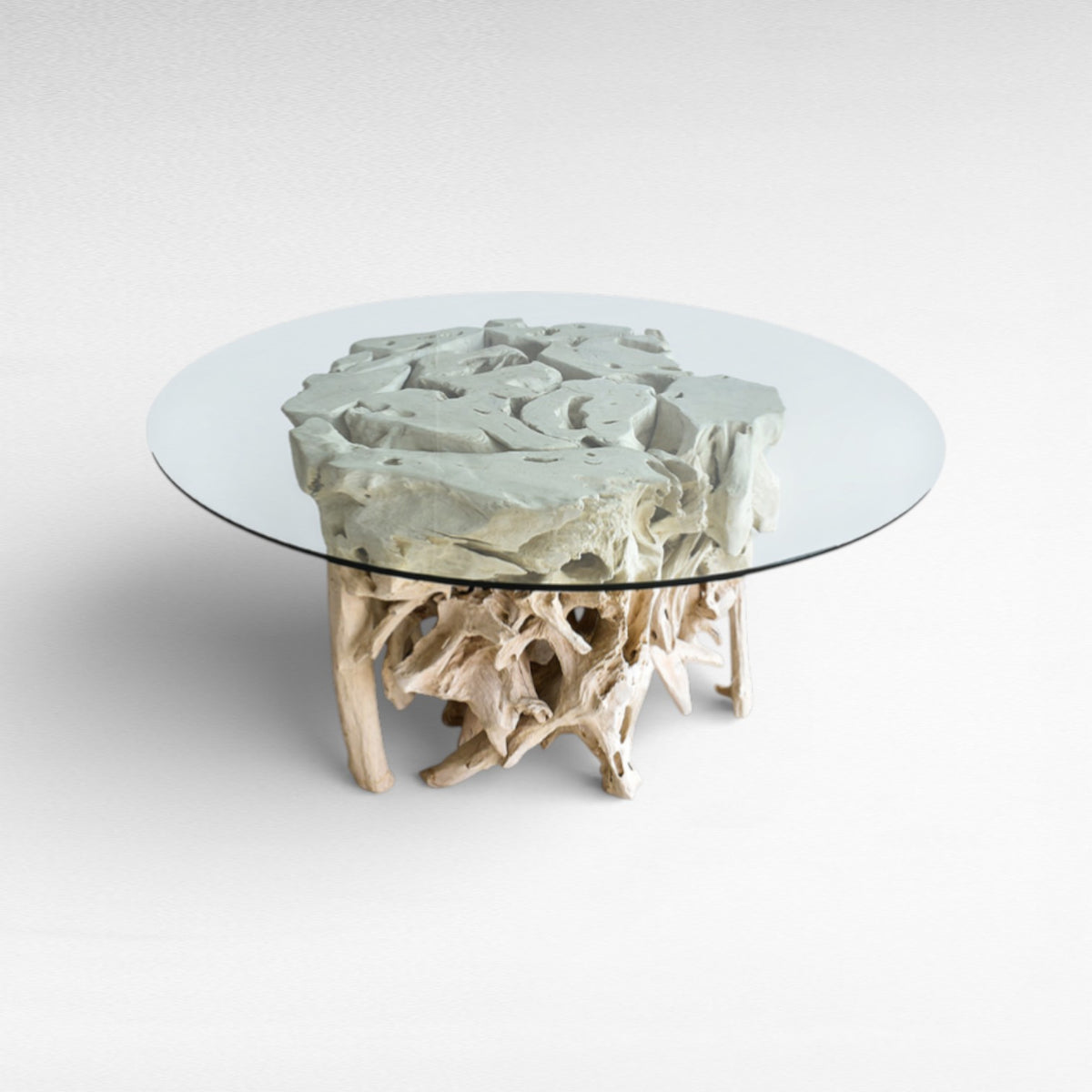 BLEACH DINING TABLE W/ GLASS Φ120 |H80 cm