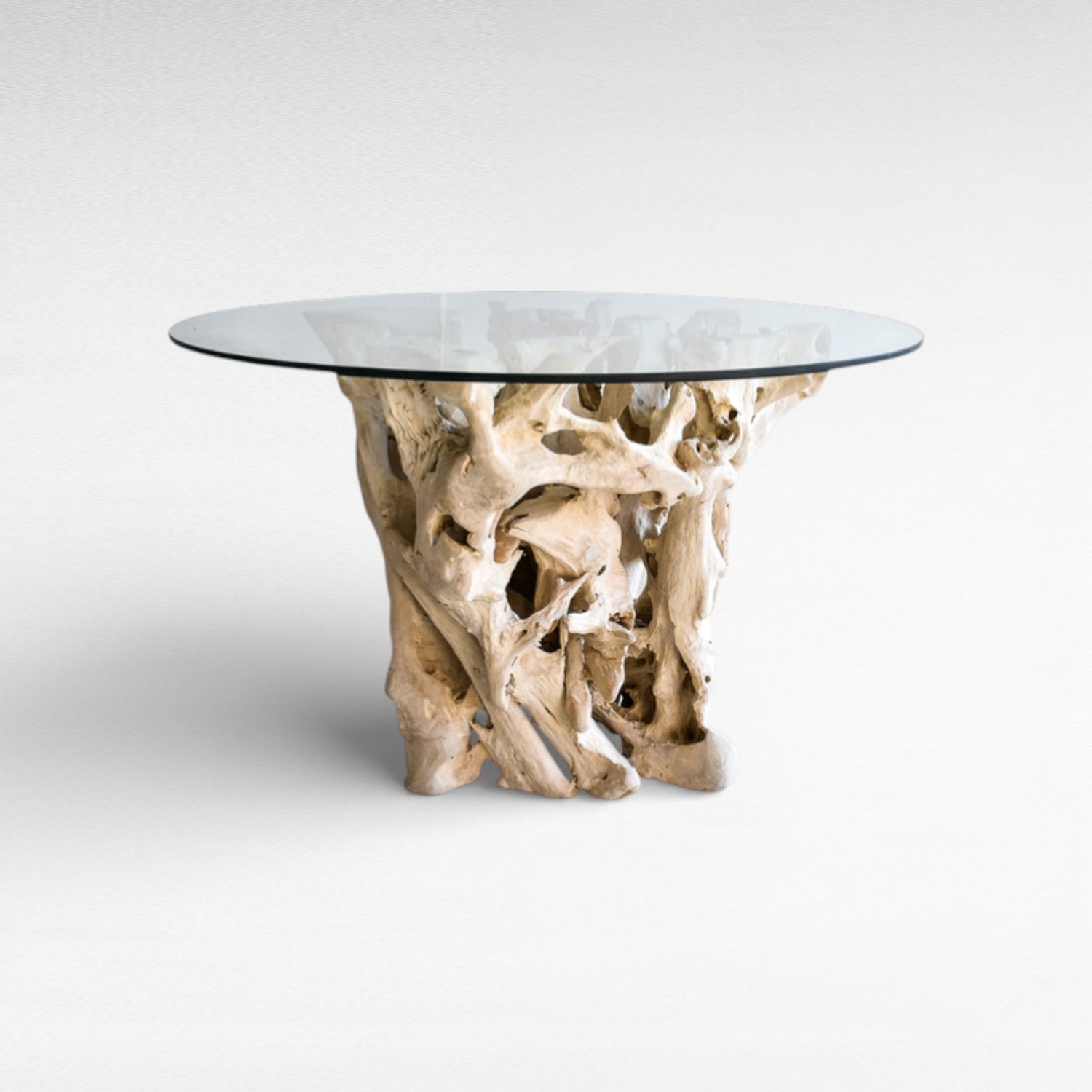TEAK WOOD DINING TABLE WITH GLASS Φ120 |H80 cm