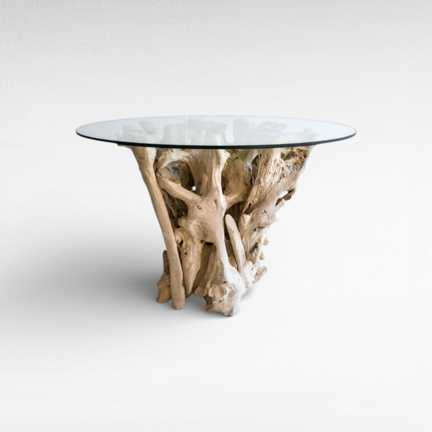 TEAK WOOD DINING TABLE WITH GLASS Φ120 |H80 cm