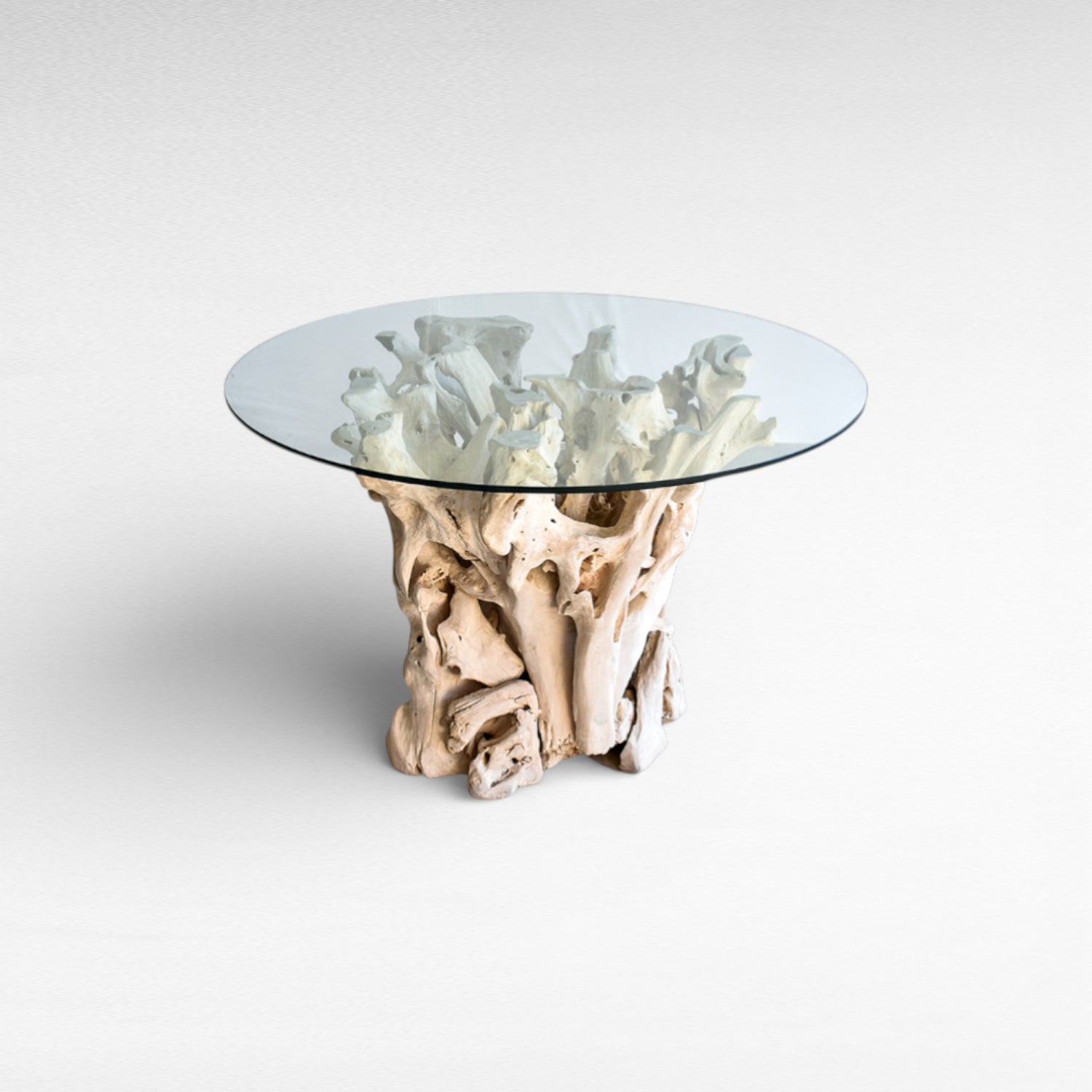 TEAK WOOD DINING TABLE WITH GLASS Φ120 |H80 cm