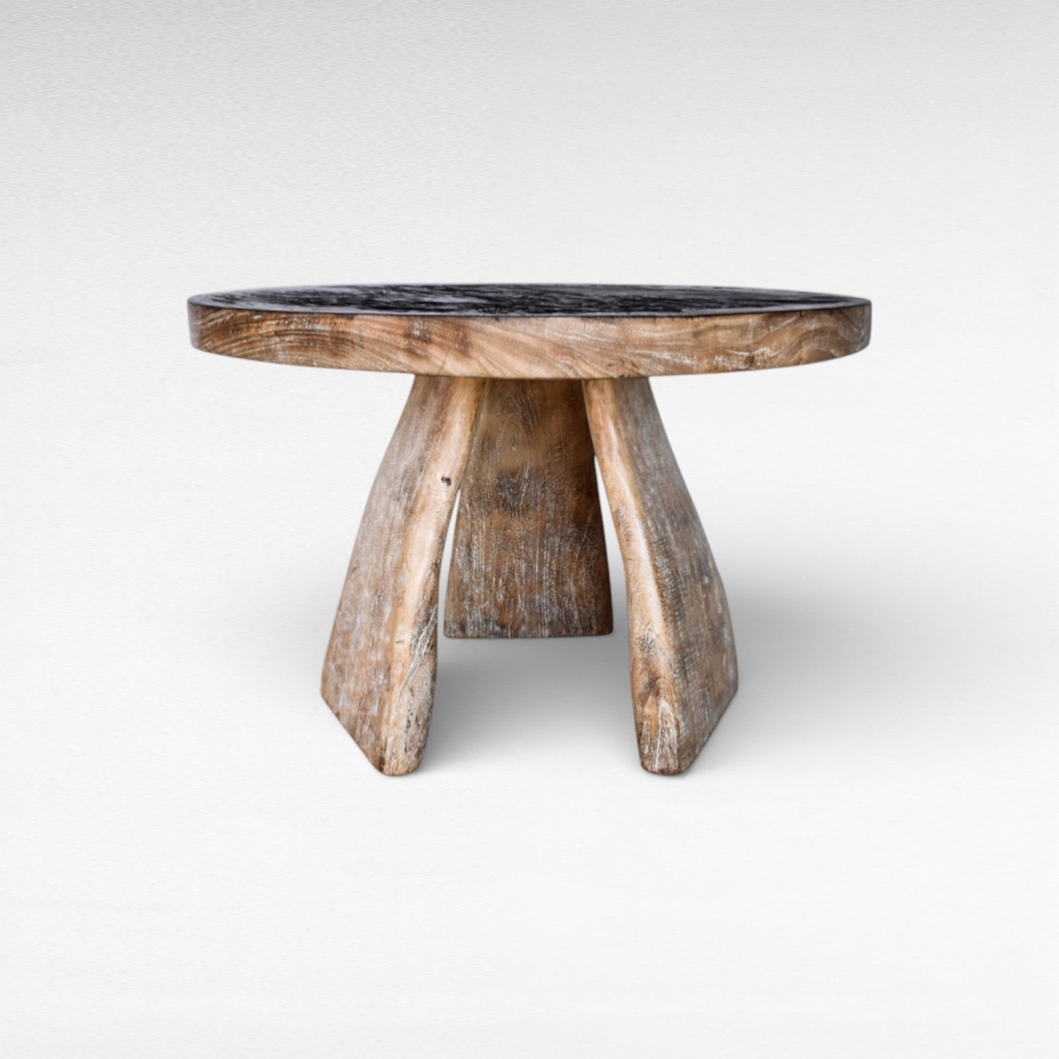 DINING TABLE BURNED SUAR WOOD AND BLEACHED Φ120 |H80 cm