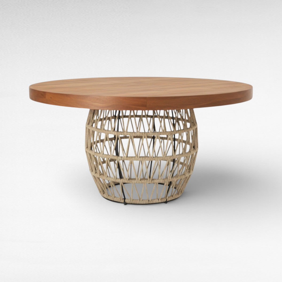 ROPE BASE AND TEAK WOOD TOP DINING TABLE Φ120 |H80 cm