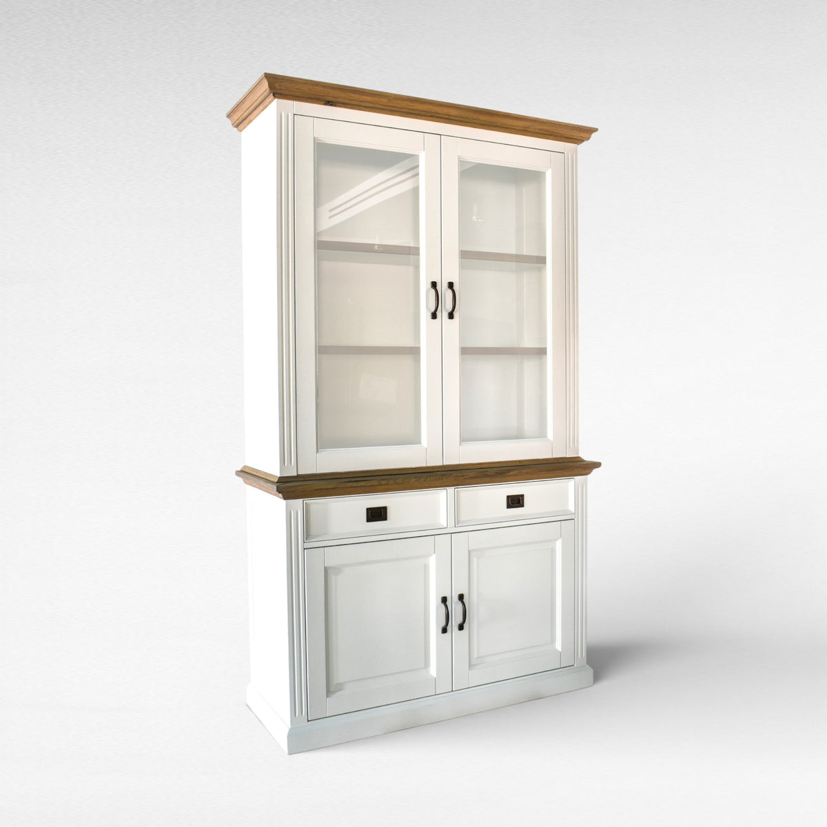 BUFFET - CABINET OAK WOOD & GLASS WHITE & NATURAL W130 |D50 |H220cm