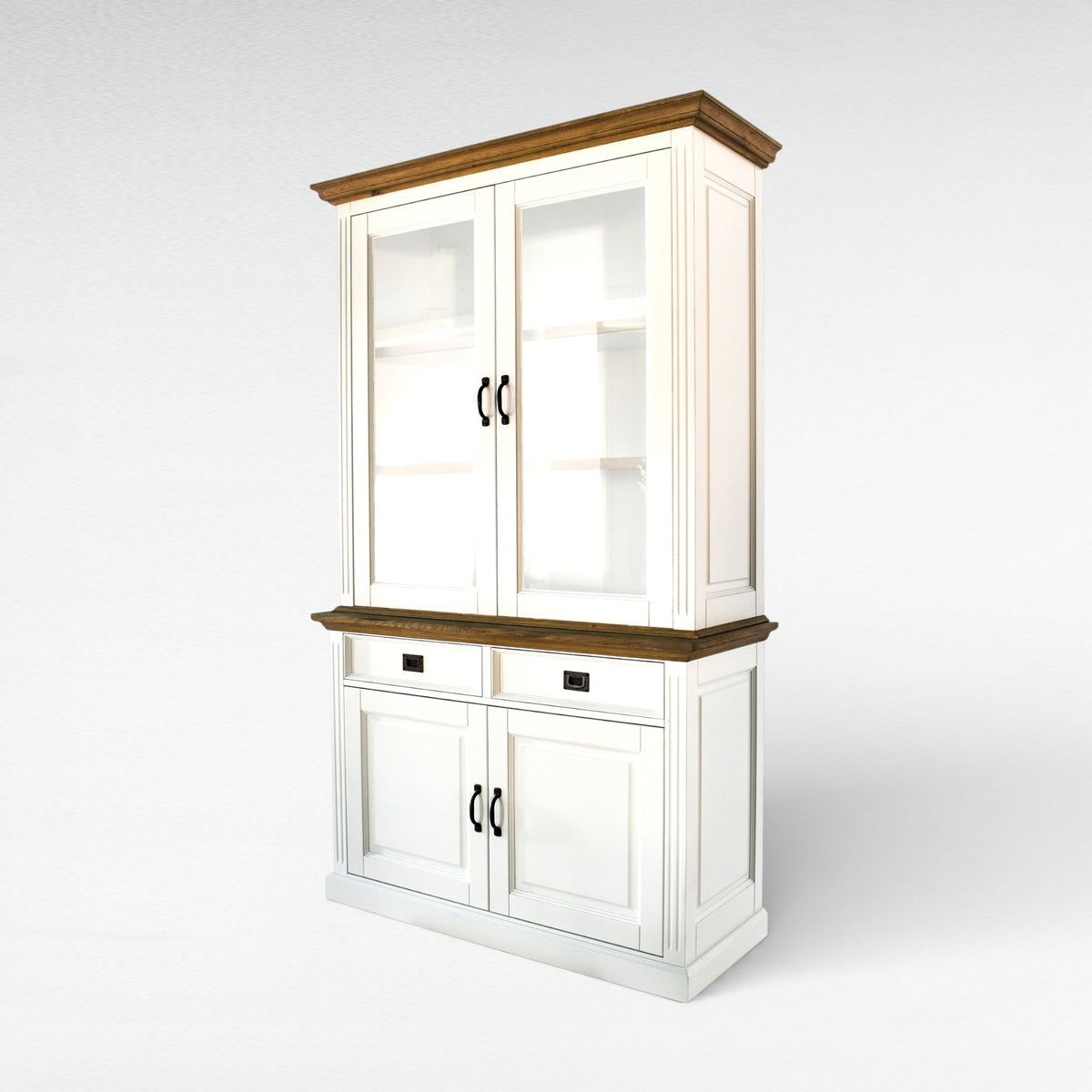 BUFFET - CABINET OAK WOOD & GLASS WHITE & NATURAL W130 |D50 |H220cm