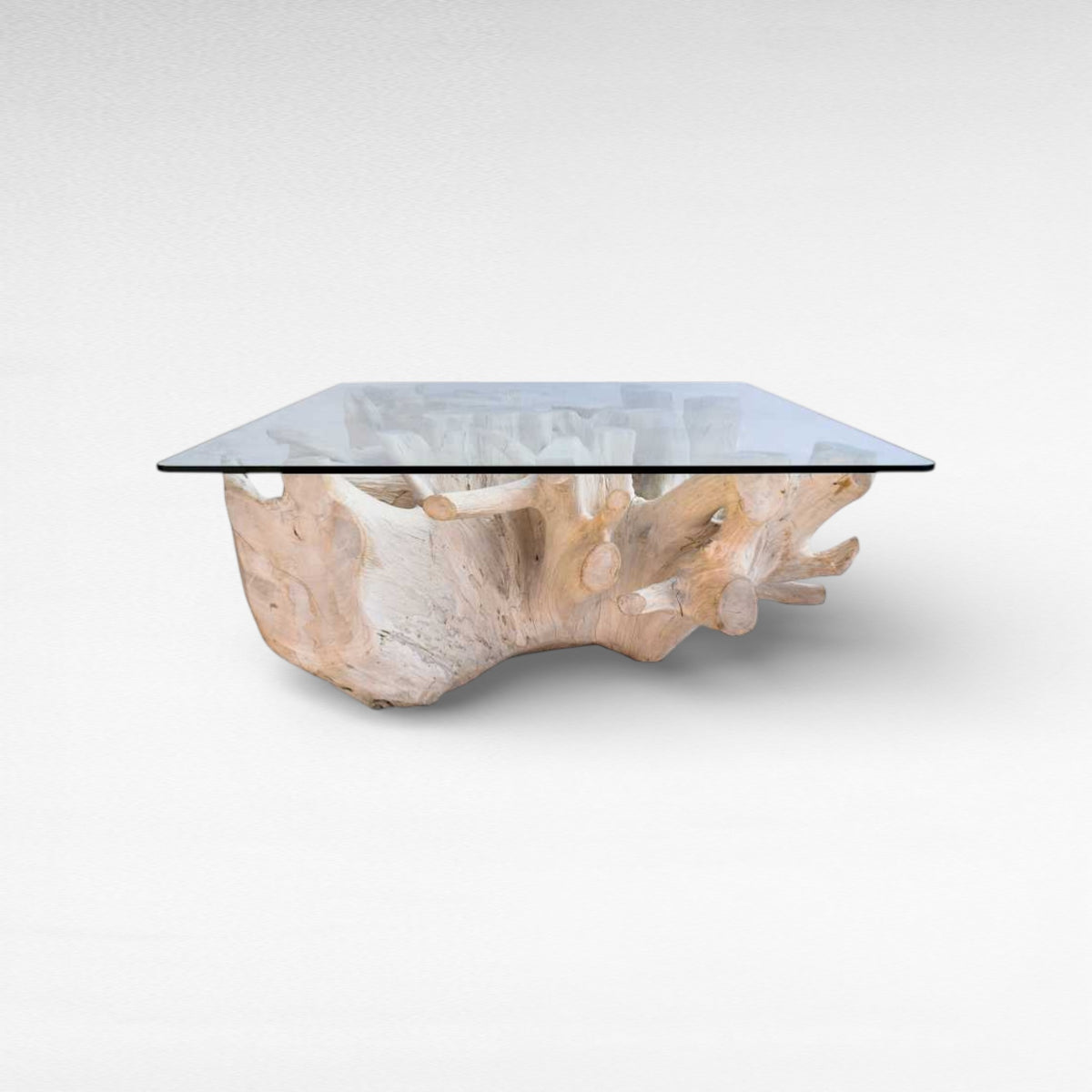 COFFEE TABLE TEAK WOOD & GLASS BLEACHED W110 |D110 |H45 CM